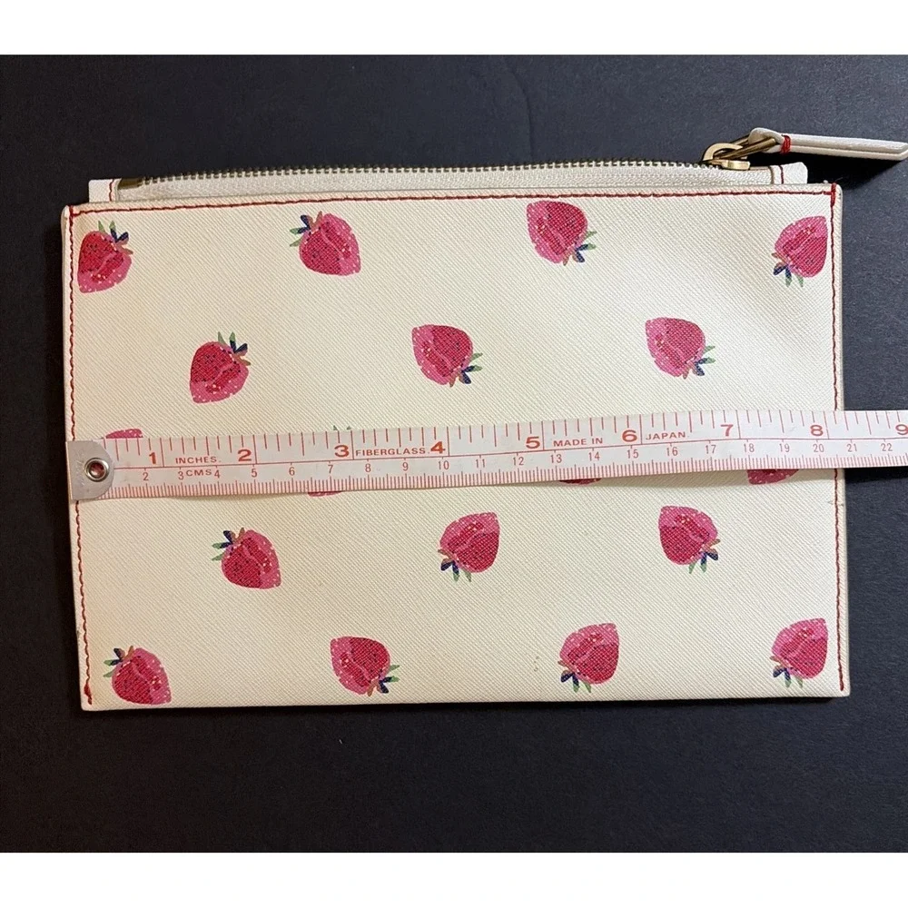 J.Crew Italian Leather Medium Strawberry Print Zippered Pouch, EUC, Summer